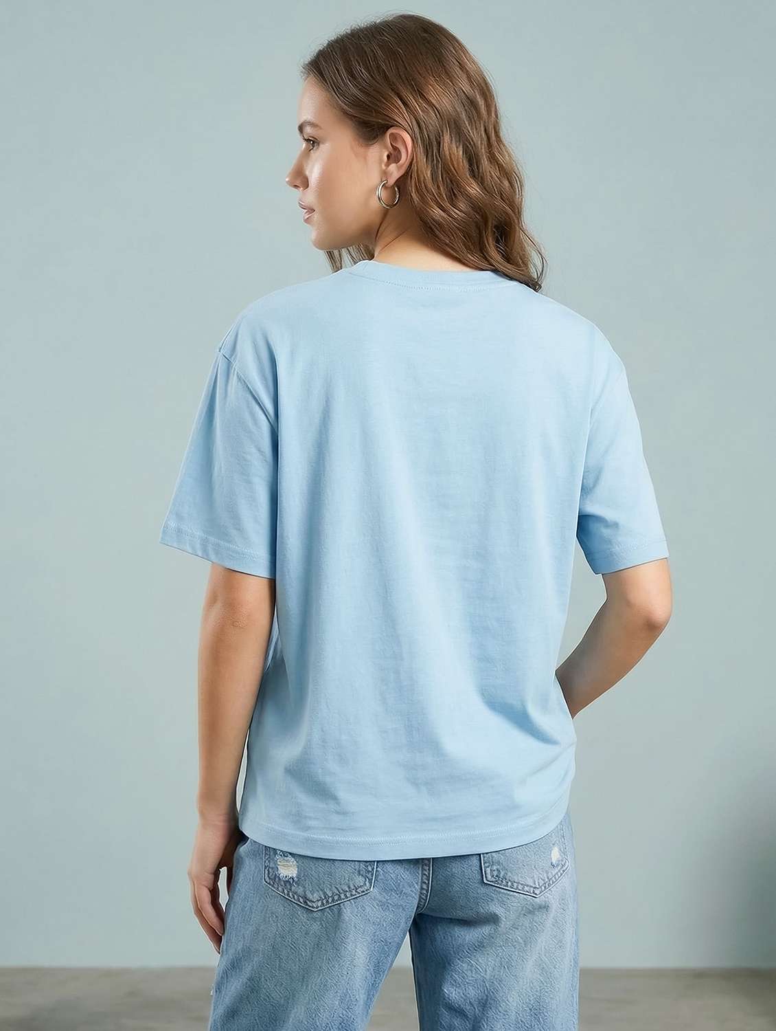 girls blue cotton round neck graphic print oversized t-shirt - 22489838 -  Standard Image - 3