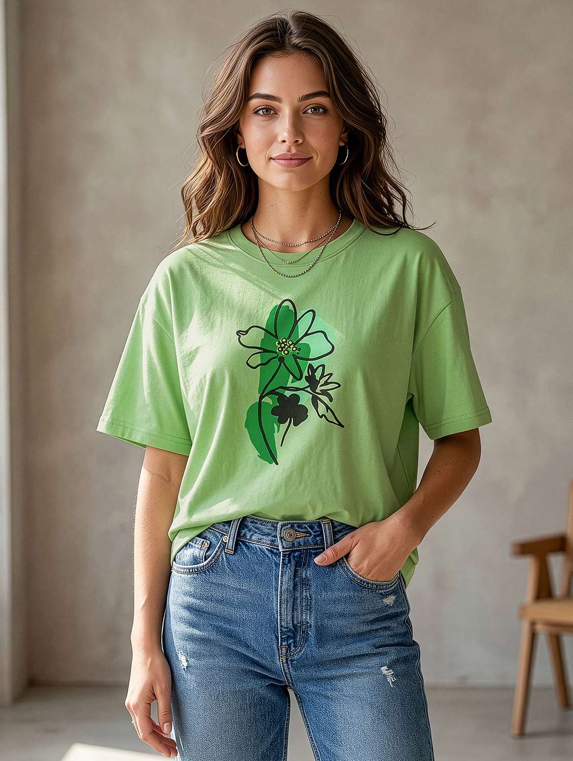 girls round neck oversized fit cotton t-shirt