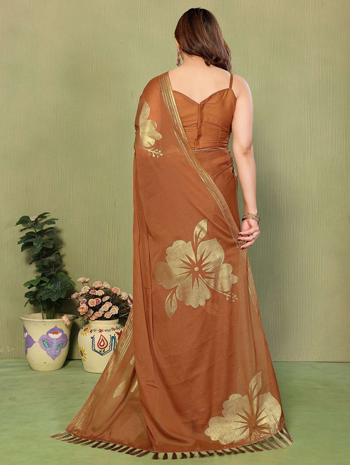 women foil printed saree with blouse - 22489841 -  Standard Image - 3