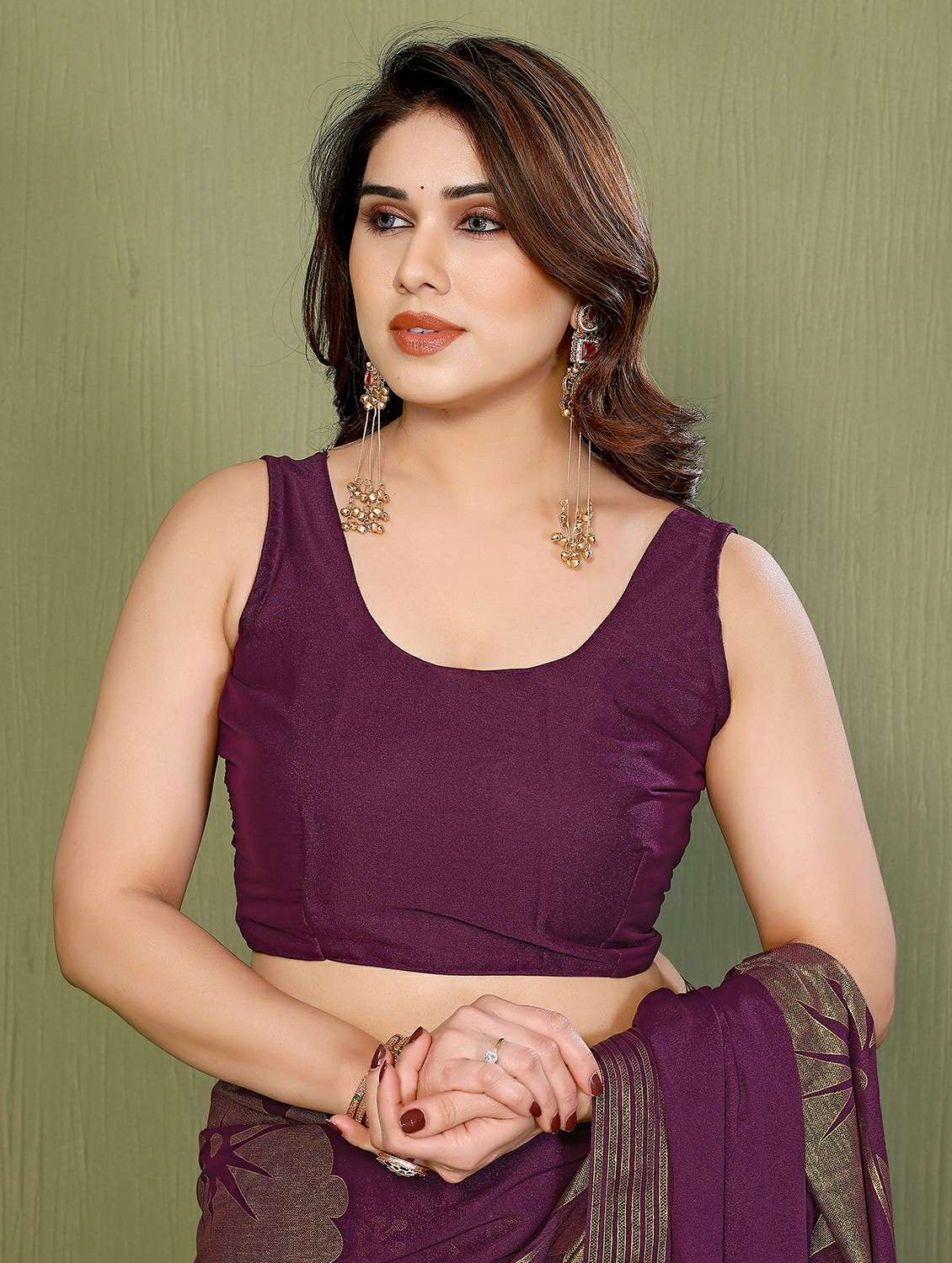 women foil printed saree with blouse - 22489846 -  Standard Image - 5