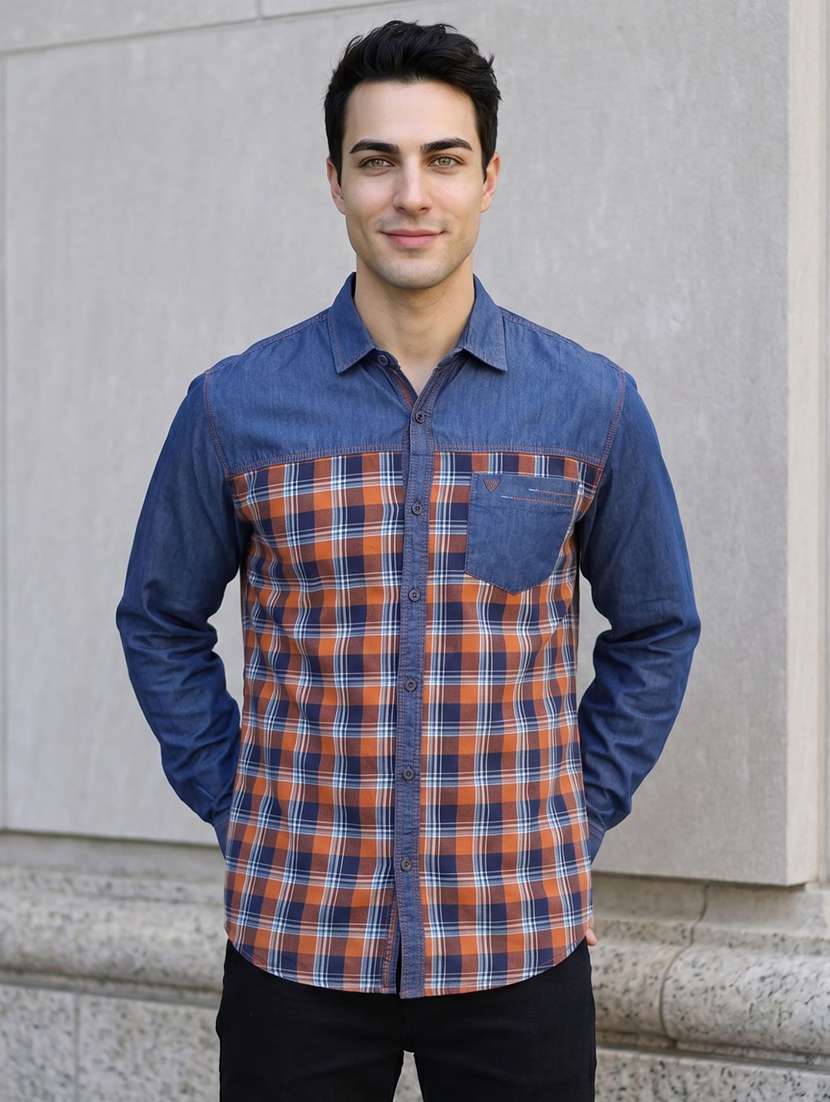 men checkered long sleeve regular fit casual shirt