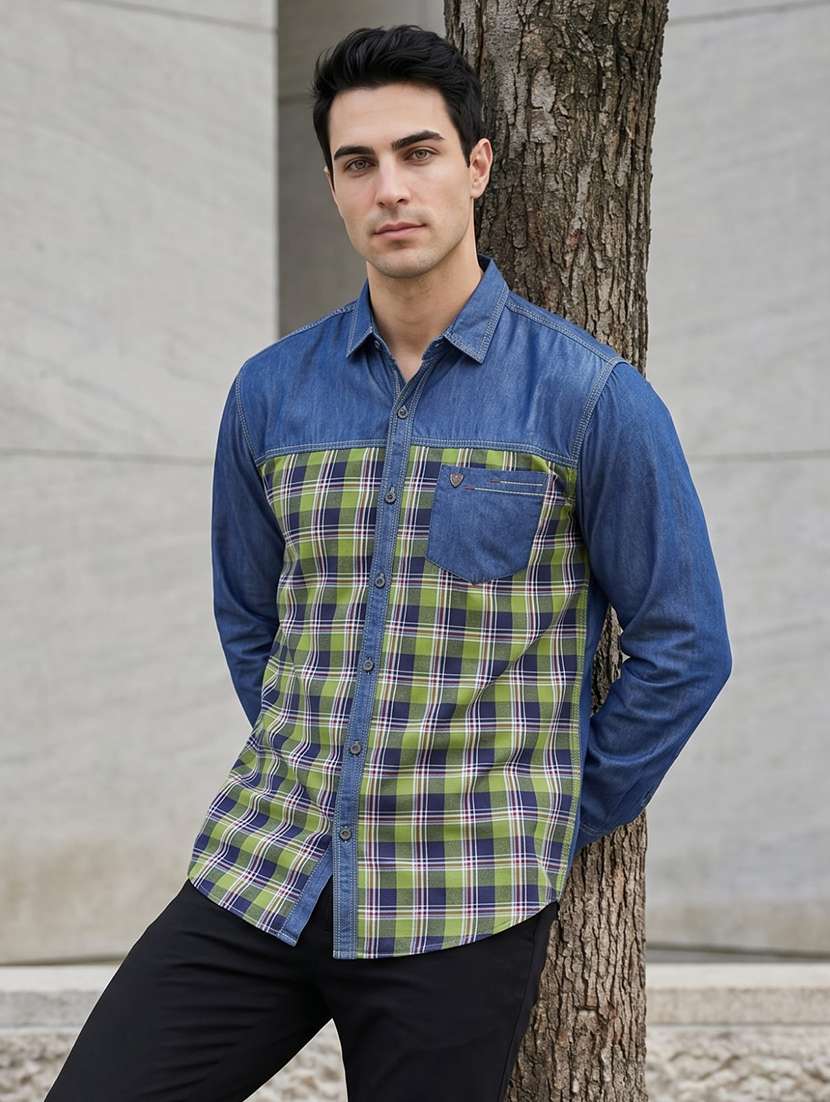 men checkered long sleeve regular fit casual shirt
