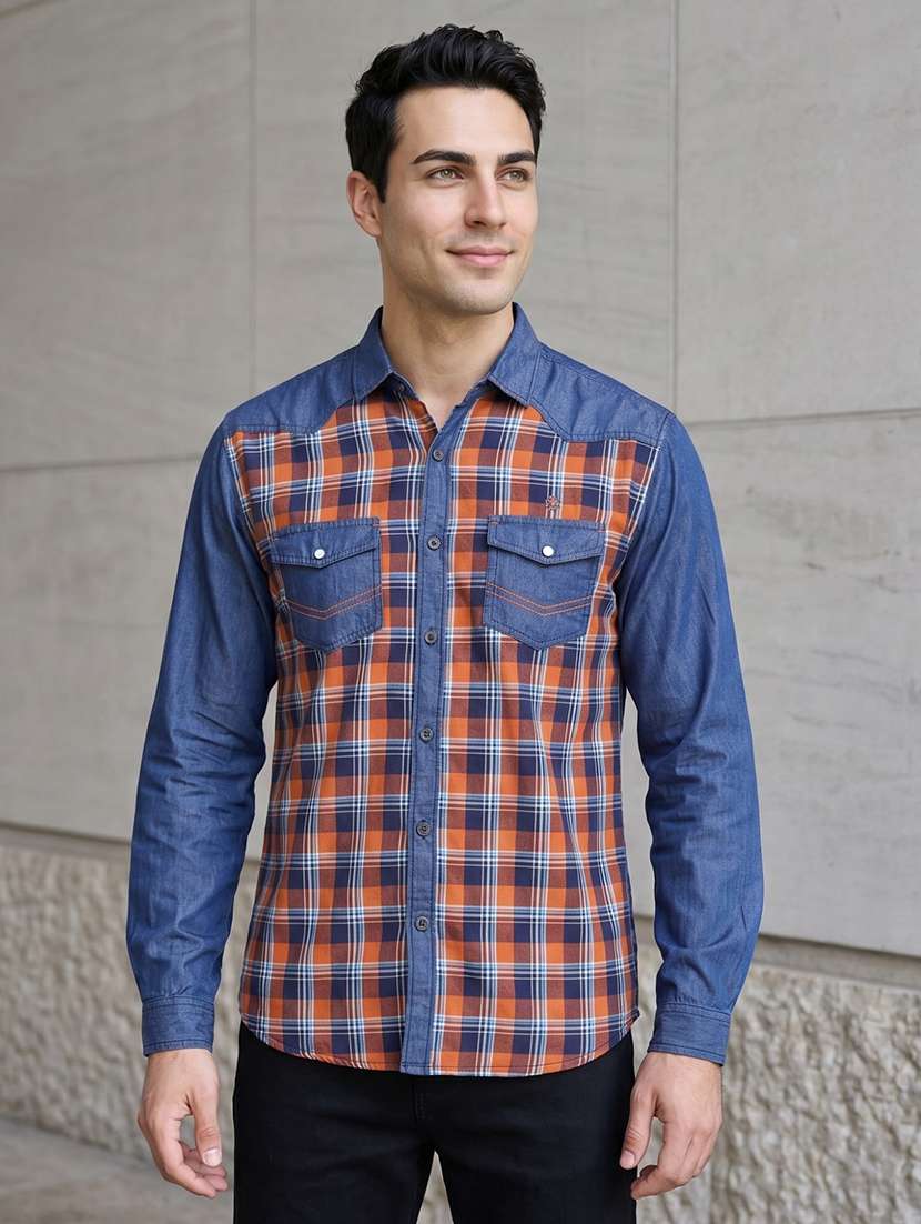 men checkered long sleeve regular fit casual shirt