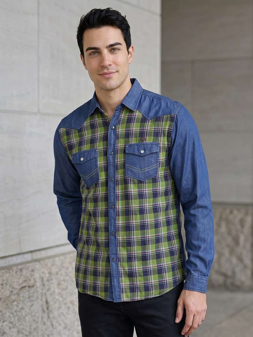 men checkered long sleeve regular fit casual shirt