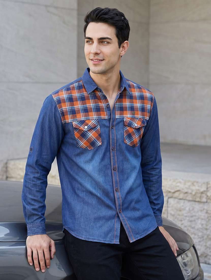 men checkered long sleeve regular fit casual shirt