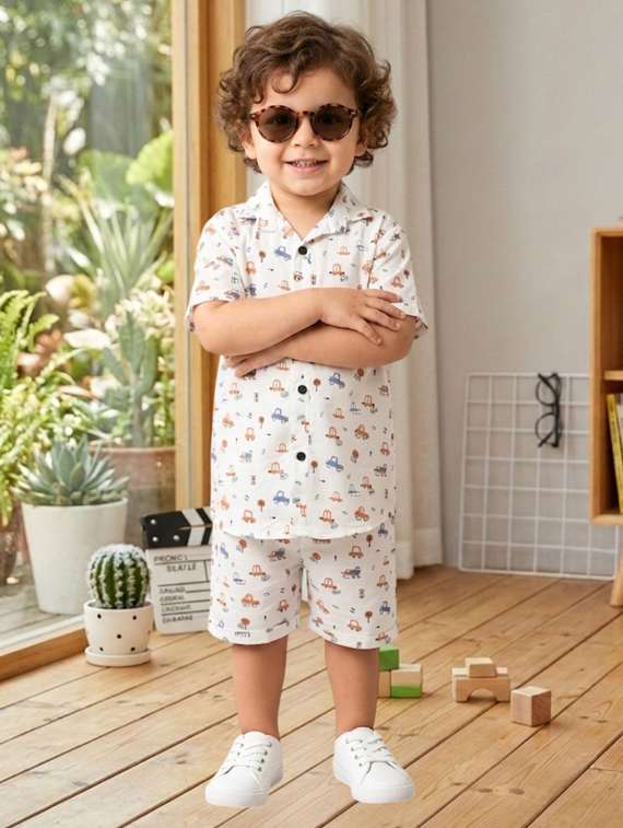 boys printed short sleeves shirt and shorts set