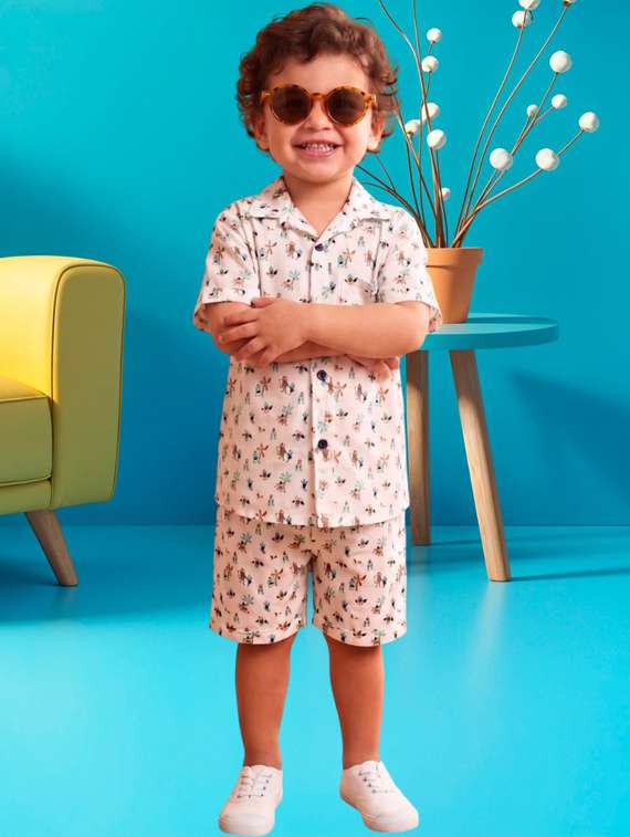 boys printed short sleeves shirt and shorts set