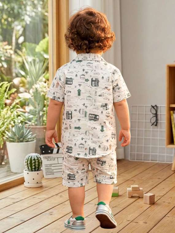 boys printed short sleeves shirt and shorts set - 22489872 -  Standard Image - 3