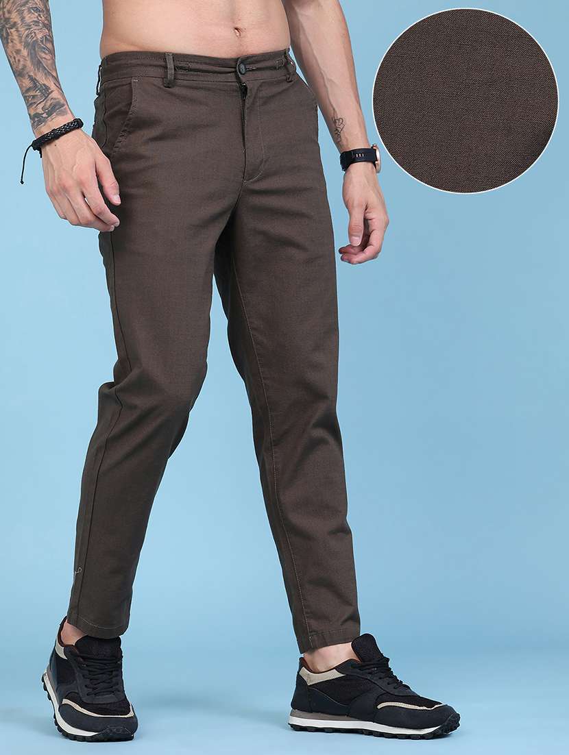 Men Solid Mid Rise Chinos Casual Trouser - 22490102 -  Standard Image - 3
