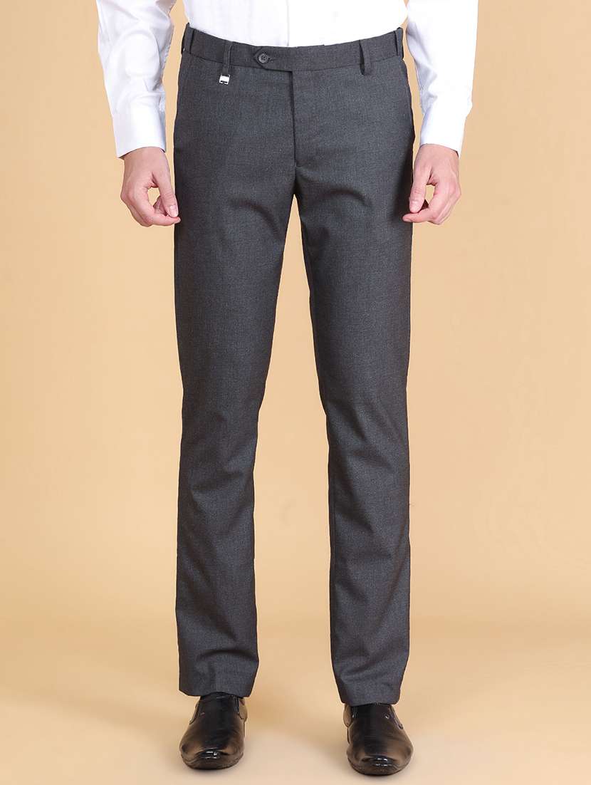 men solid mid rise regular fit trouser