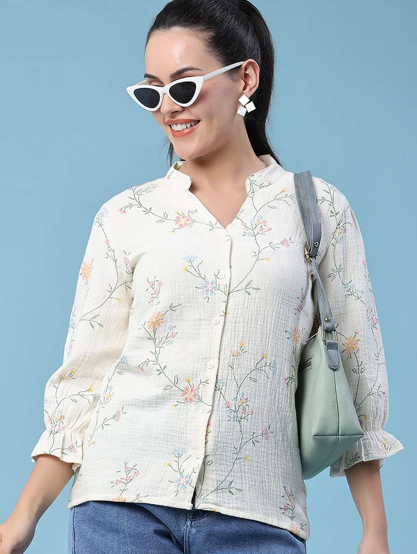 women printed mandarin neck regular shirt