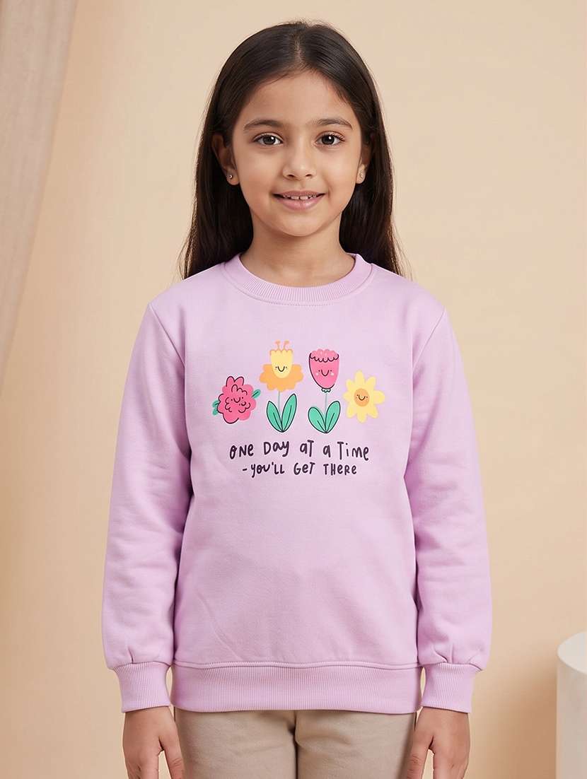 girls printed long sleeves regular fit sweatshirt