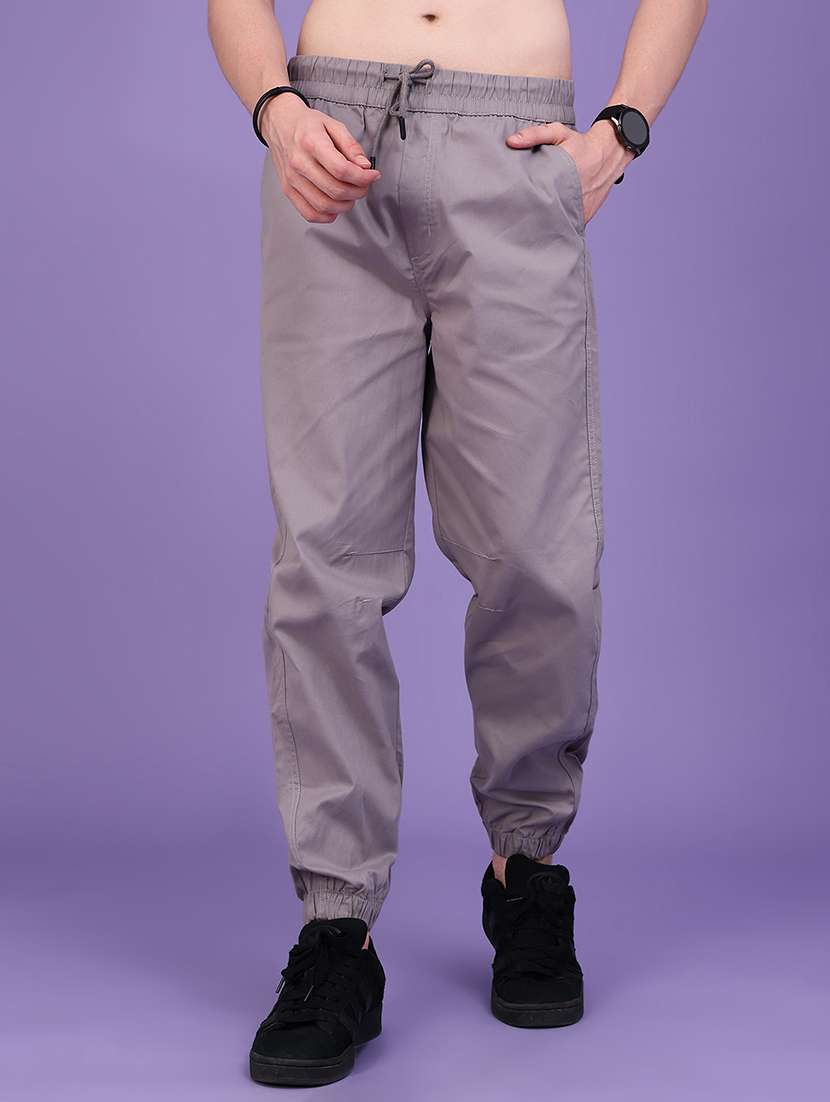 men solid mid rise regular fit jogger