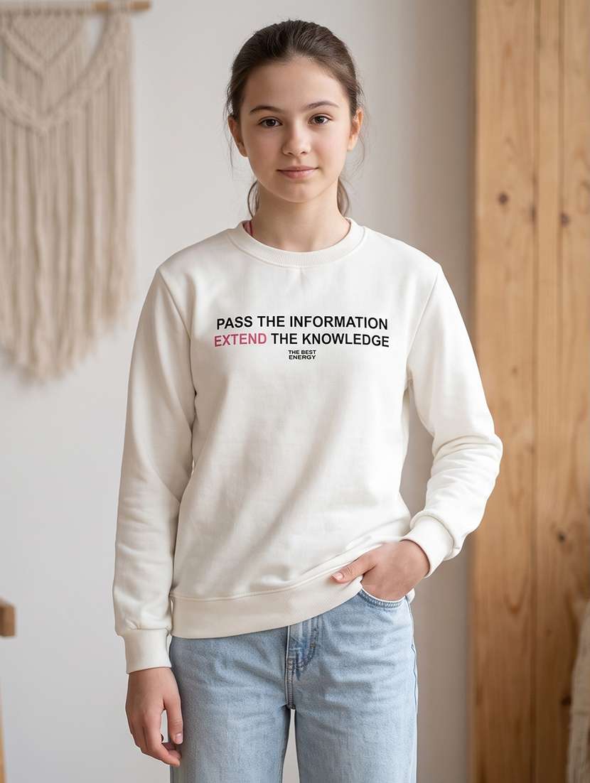 girls typographic long sleeves regular fit sweatshirt