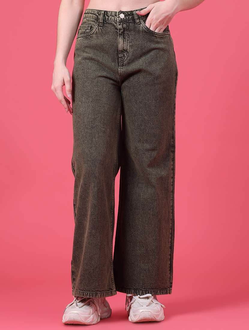 women washed high rise straight jeans
