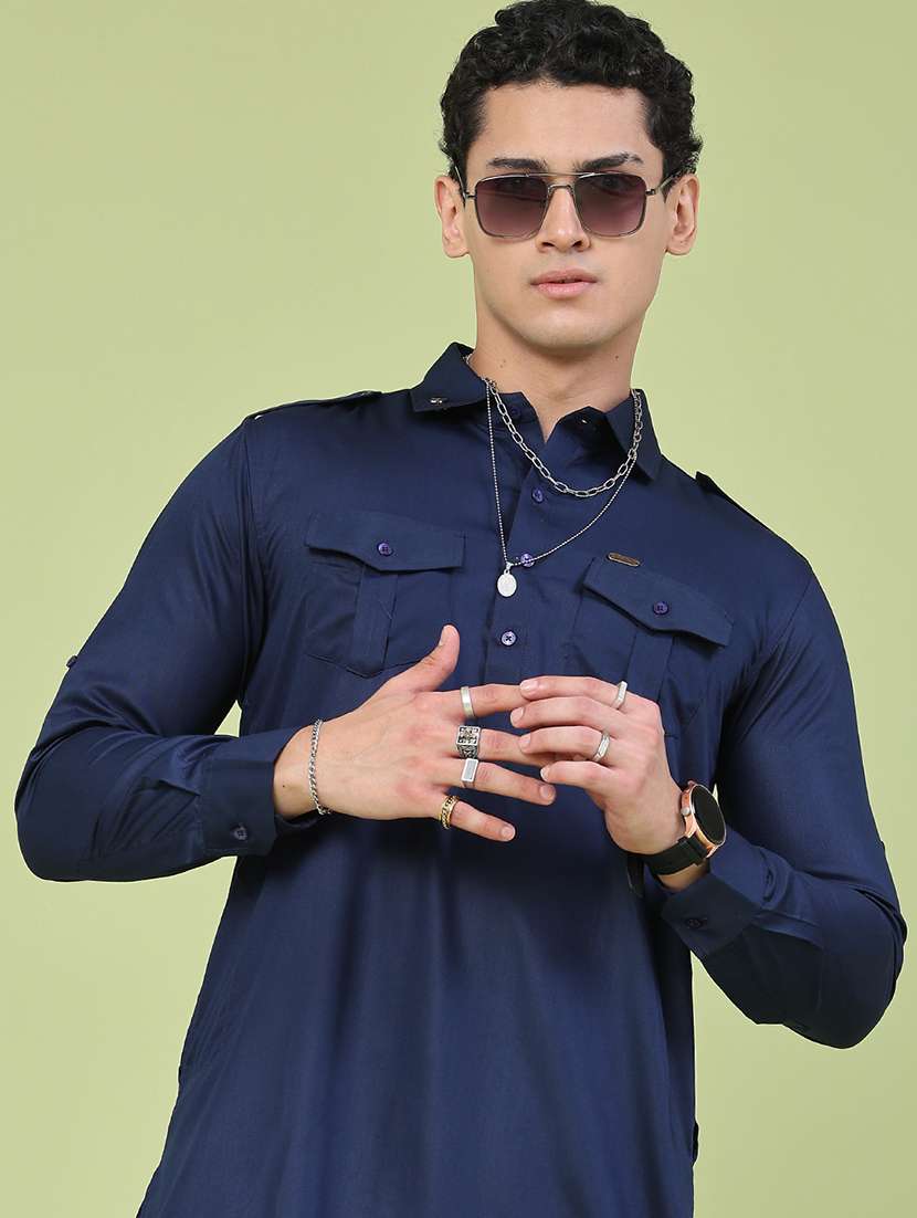 men solid long sleeves pathani kurta set - 22490821 -  Standard Image - 5