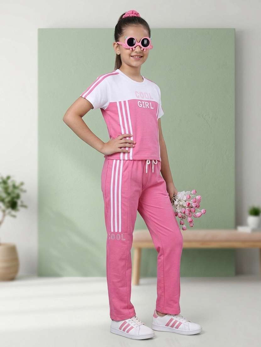 girls colourblocked short sleeves active wear set