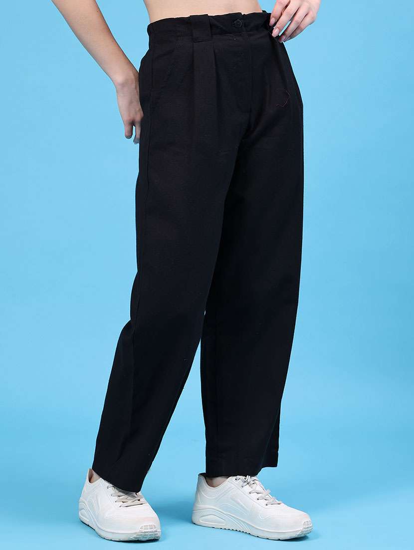 Women Solid Mid Rise Straight Pleated Trouser - 22490834 -  Standard Image - 3