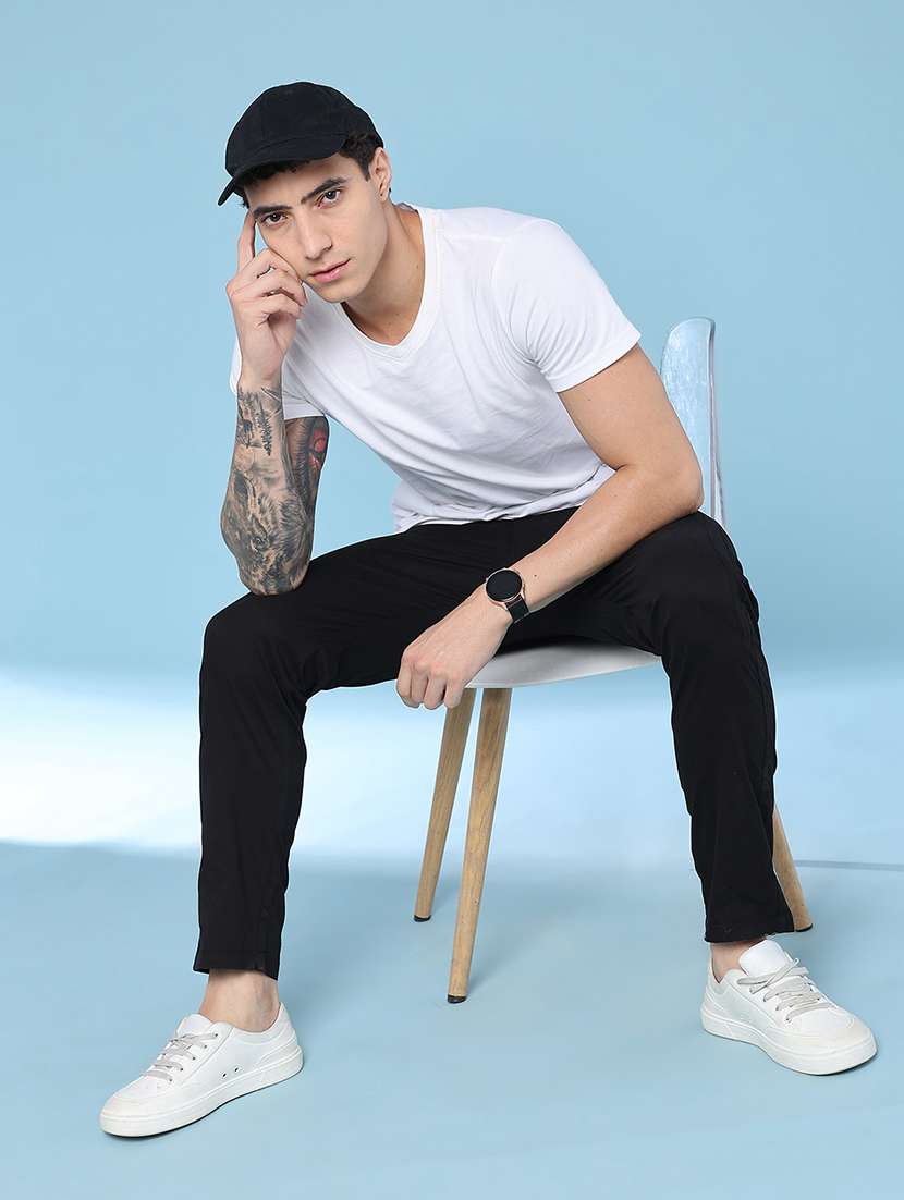 men solid mid rise flat front casual trouser - 22490866 -  Standard Image - 5