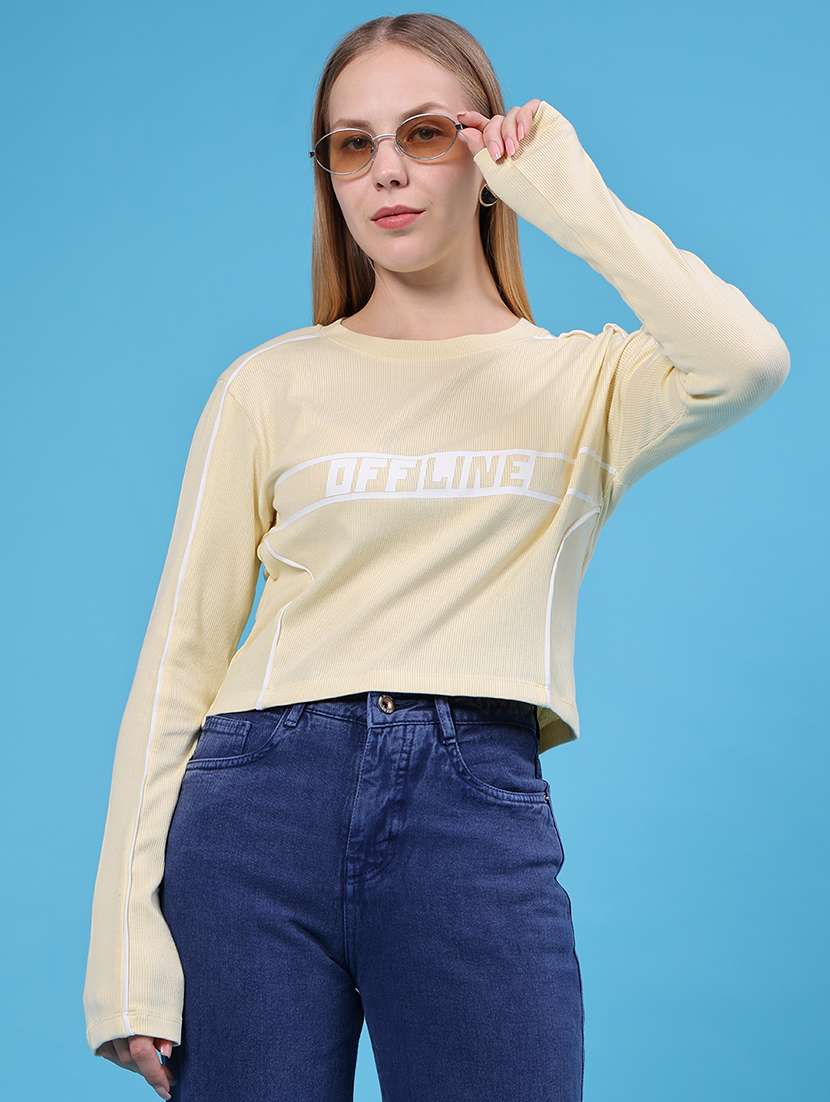 women typographic long sleeves regular t-shirt