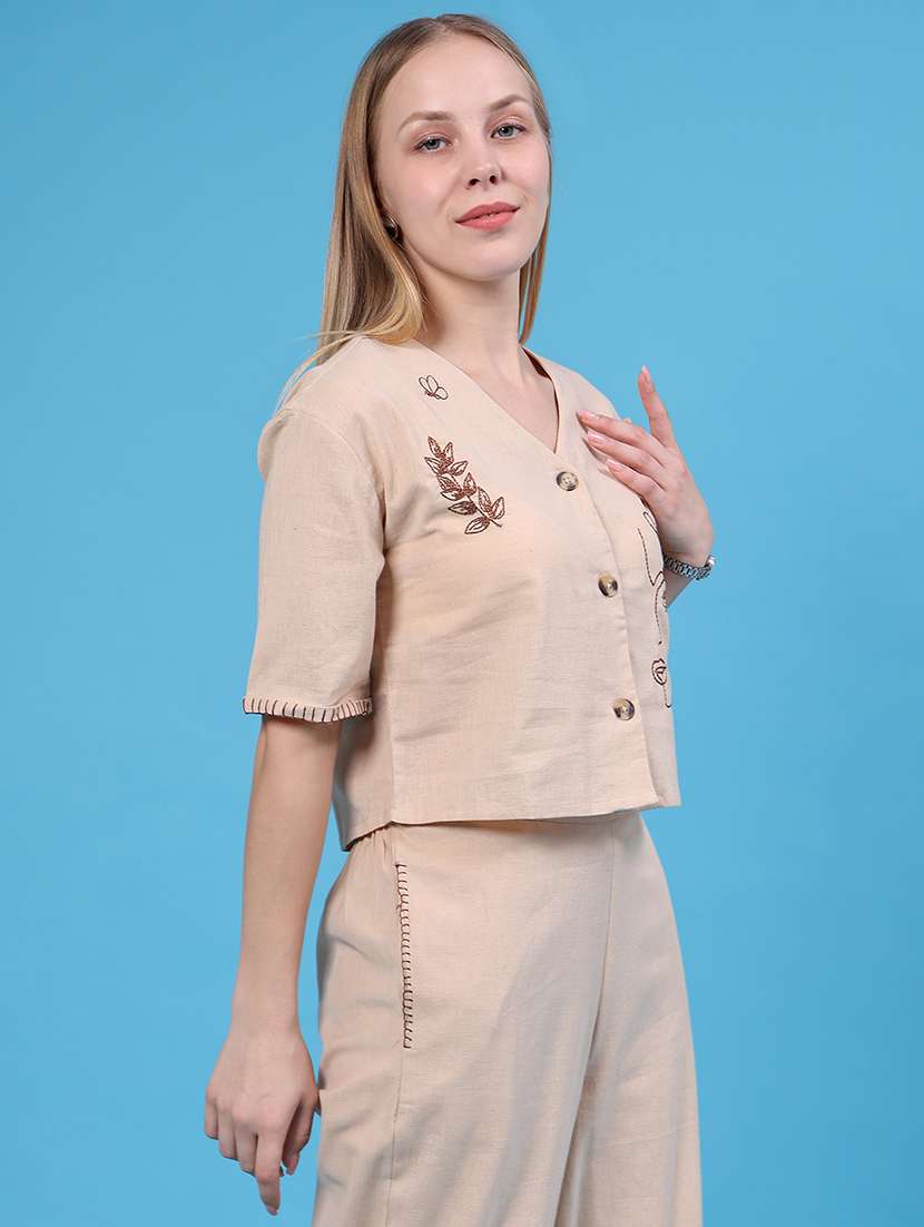 Women Embroidered Short Sleeves Shirt Style Top - 22490893 -  Standard Image - 3
