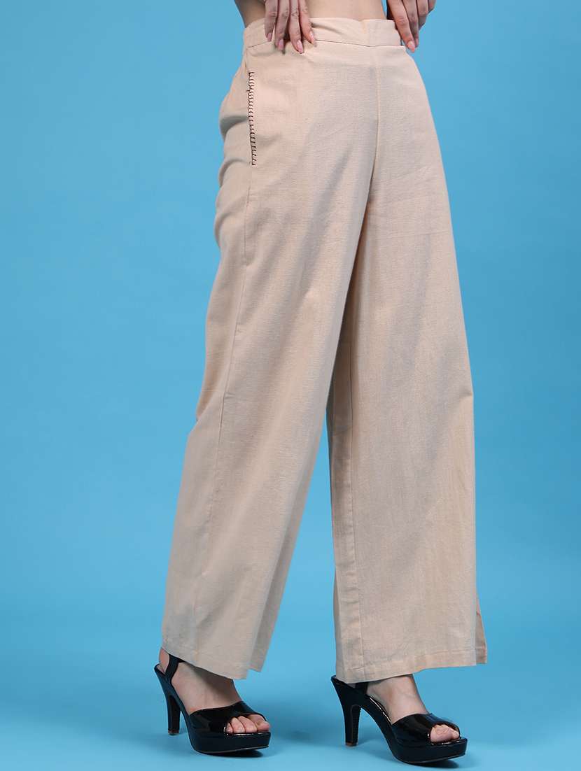 Women Solid High Rise Wide Leg Trouser - 22490894 -  Standard Image - 3