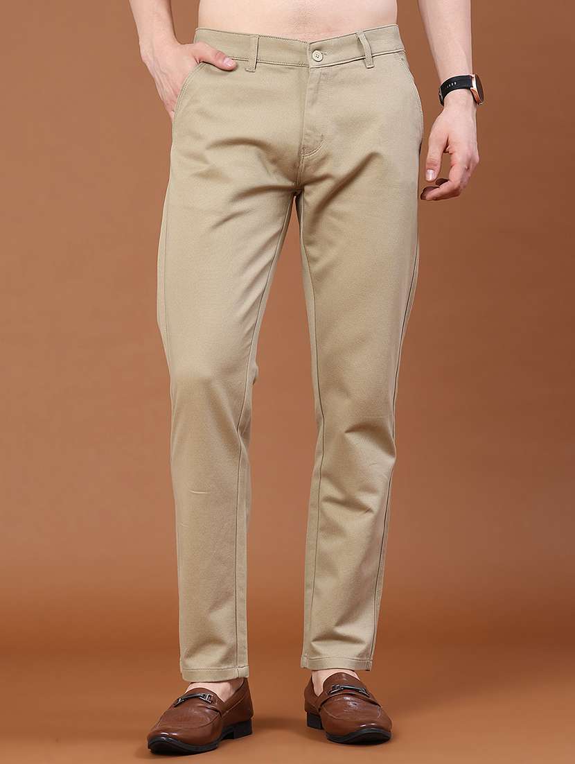 men solid mid rise slim fit chinos