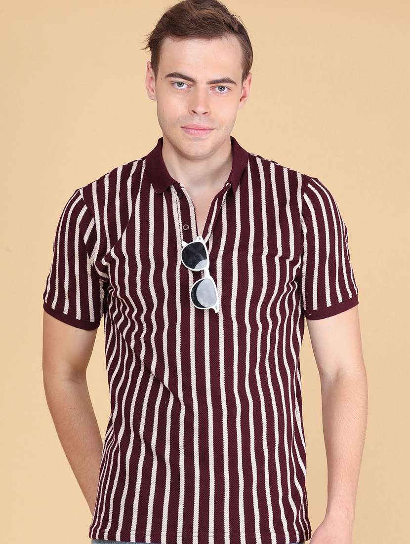 men striped short sleeve regular fit polo t-shirt