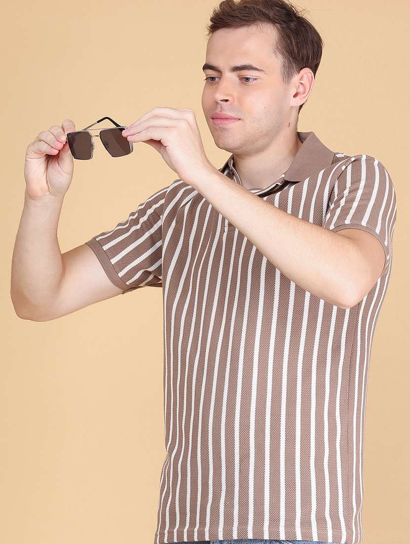 men striped short sleeve regular fit polo t-shirt