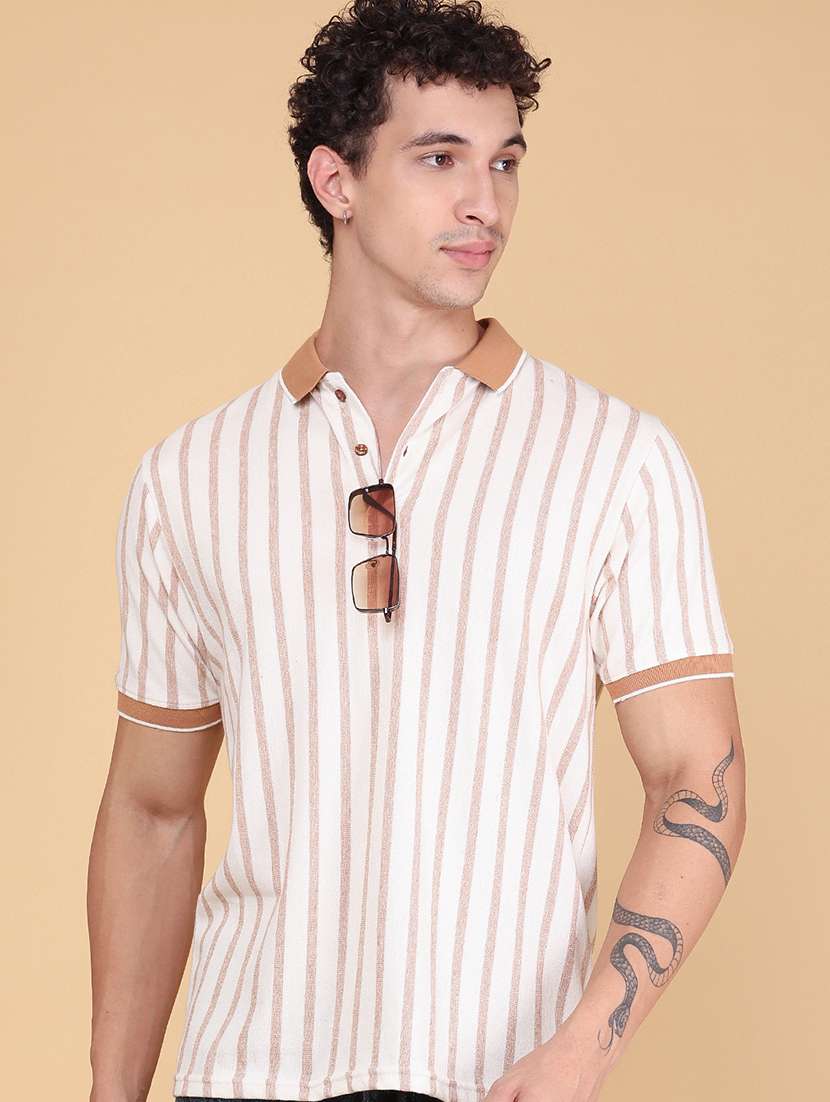 men striped short sleeve regular fit polo t-shirt