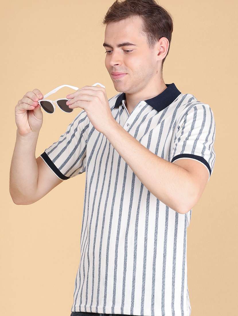 men striped short sleeve regular fit polo t-shirt