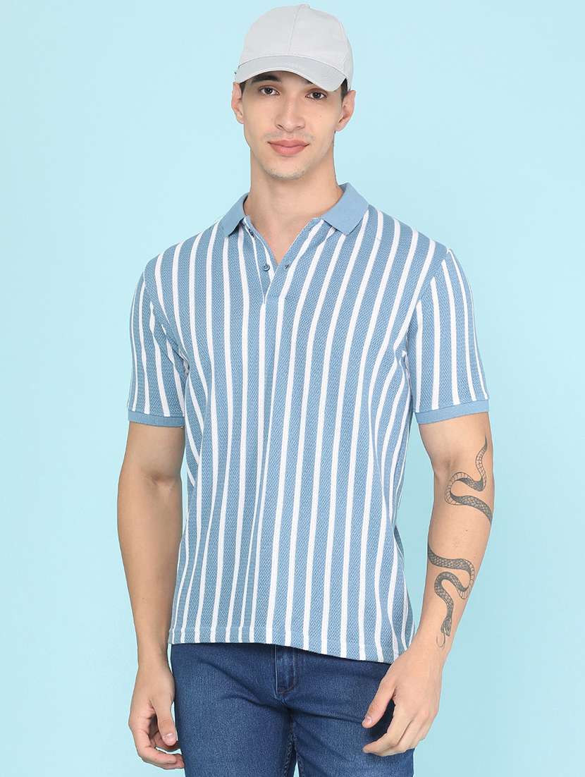 men striped short sleeve regular fit polo t-shirt