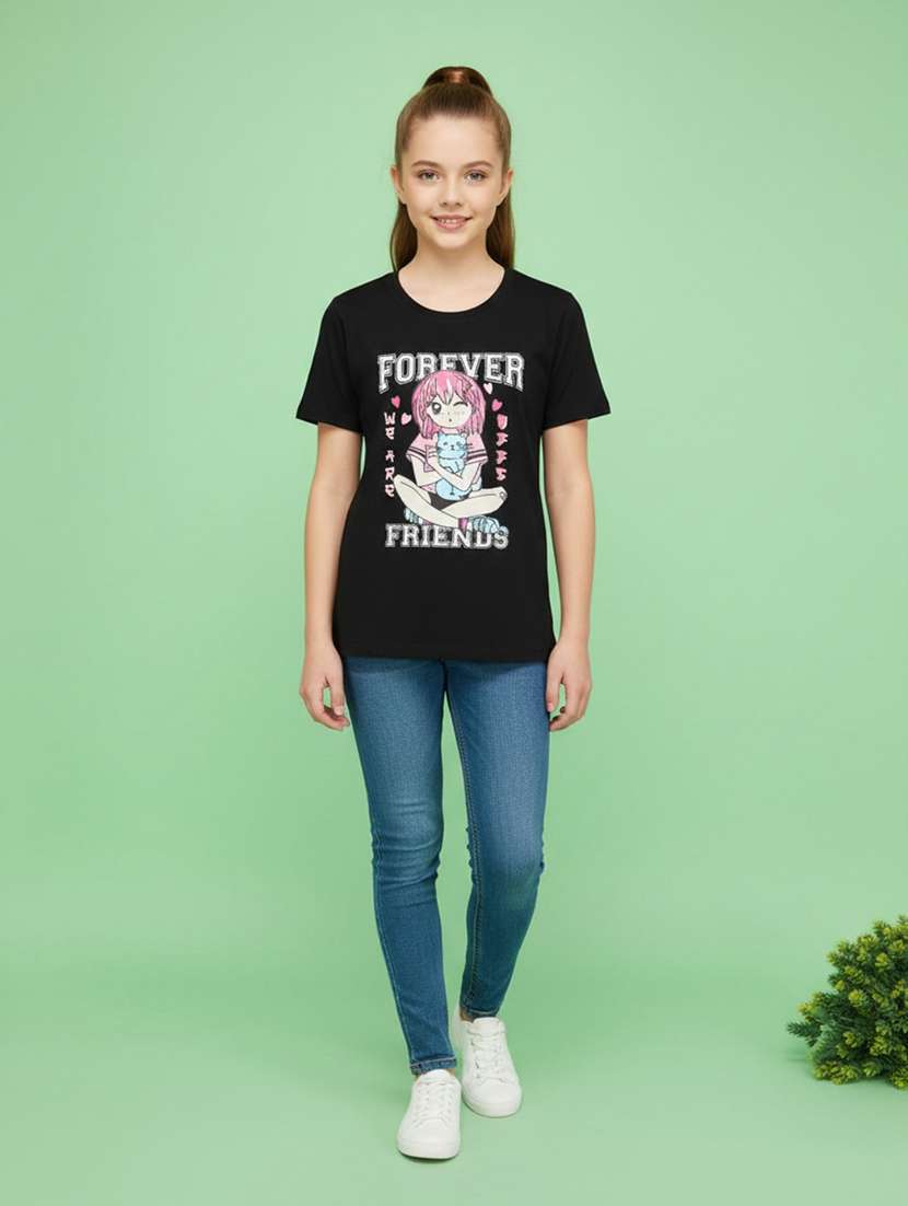 girls printed round neck short sleeves tee