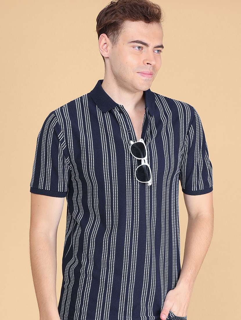 men striped short sleeve regular fit polo t-shirt