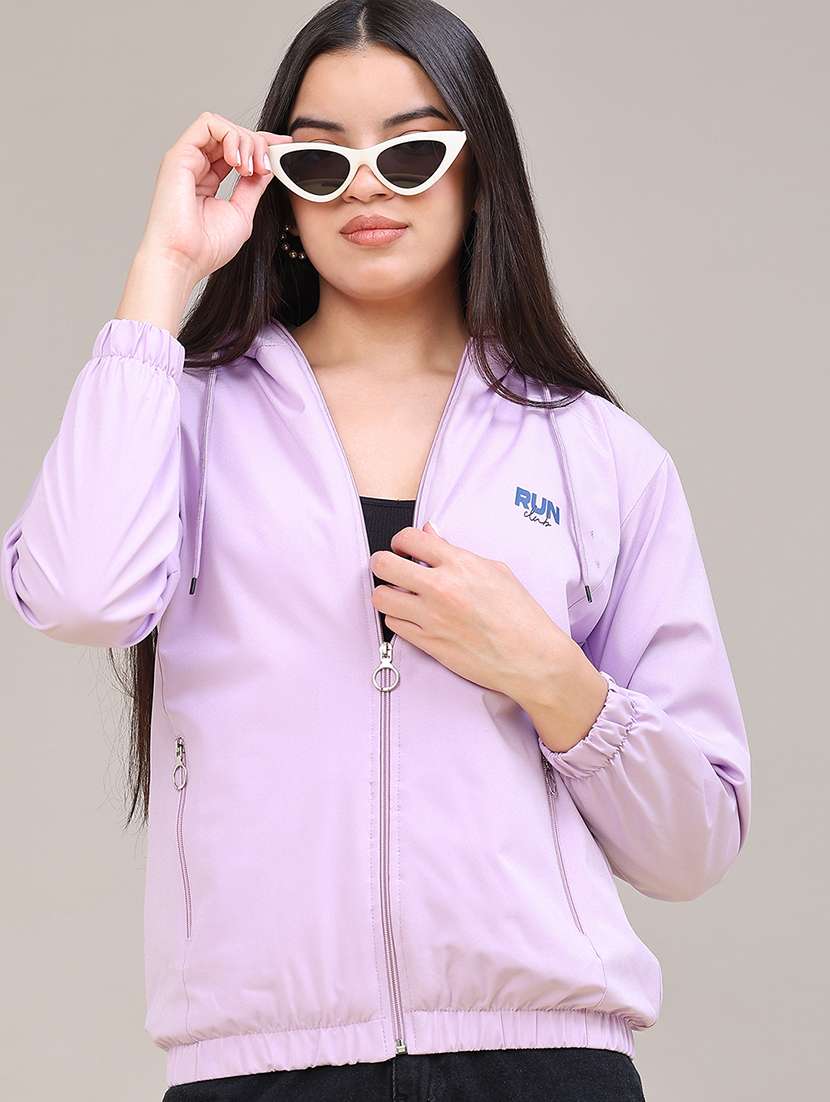 women solid long sleeves regular hooded jacket