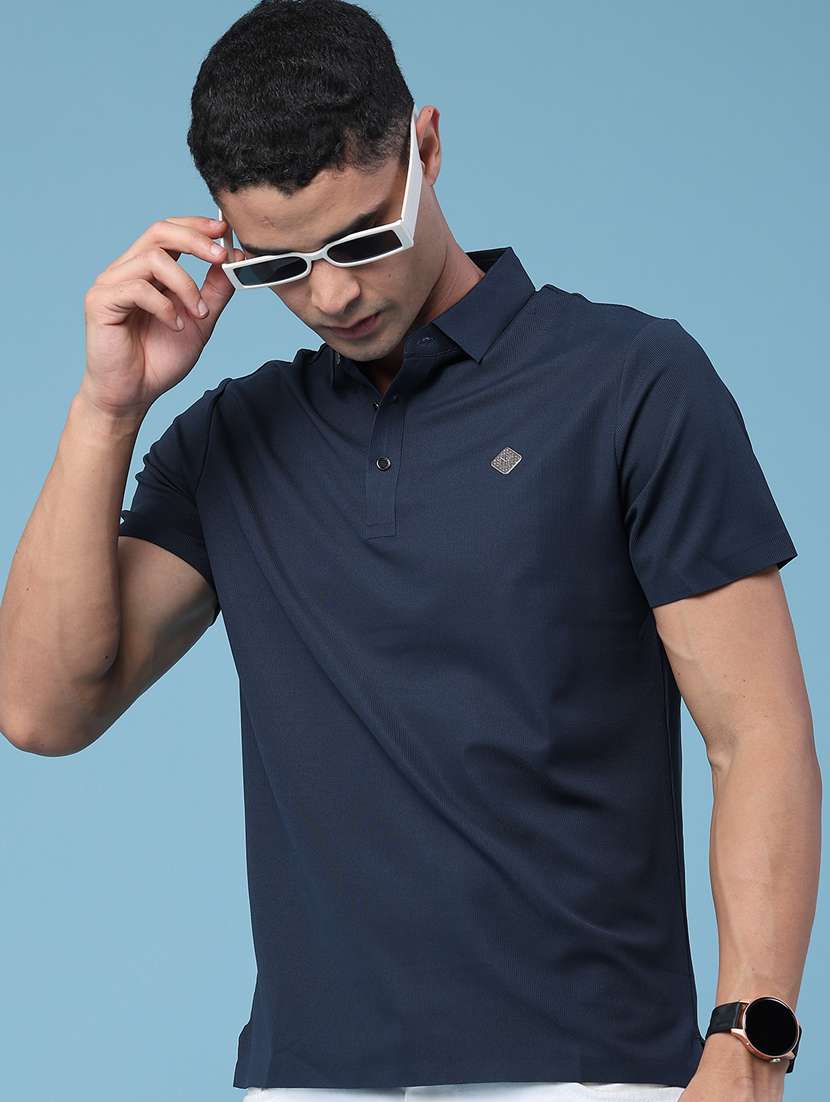 men textured short sleeve slim fit polo t-shirt