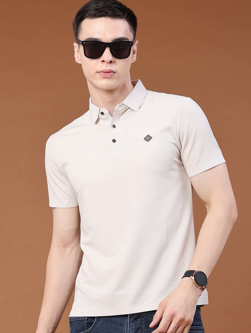 men textured short sleeve slim fit polo t-shirt