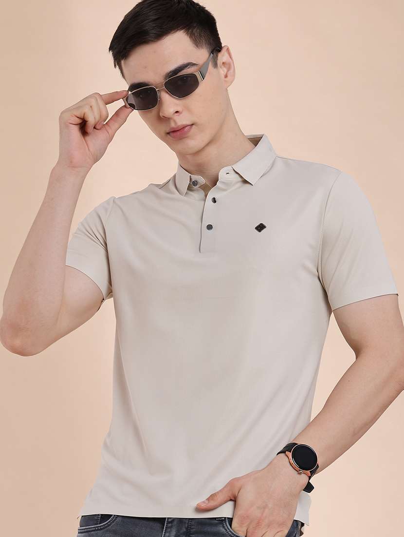 men textured short sleeve slim fit polo t-shirt