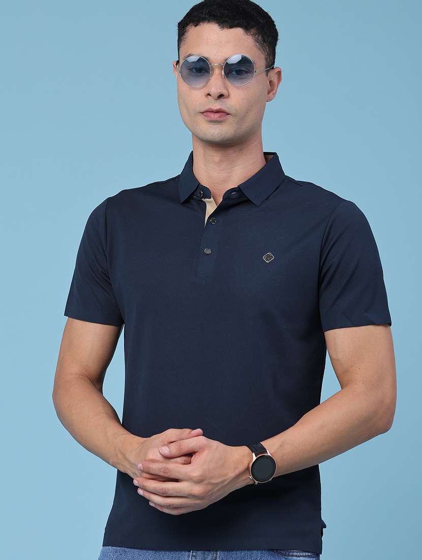men textured short sleeve slim fit polo t-shirt