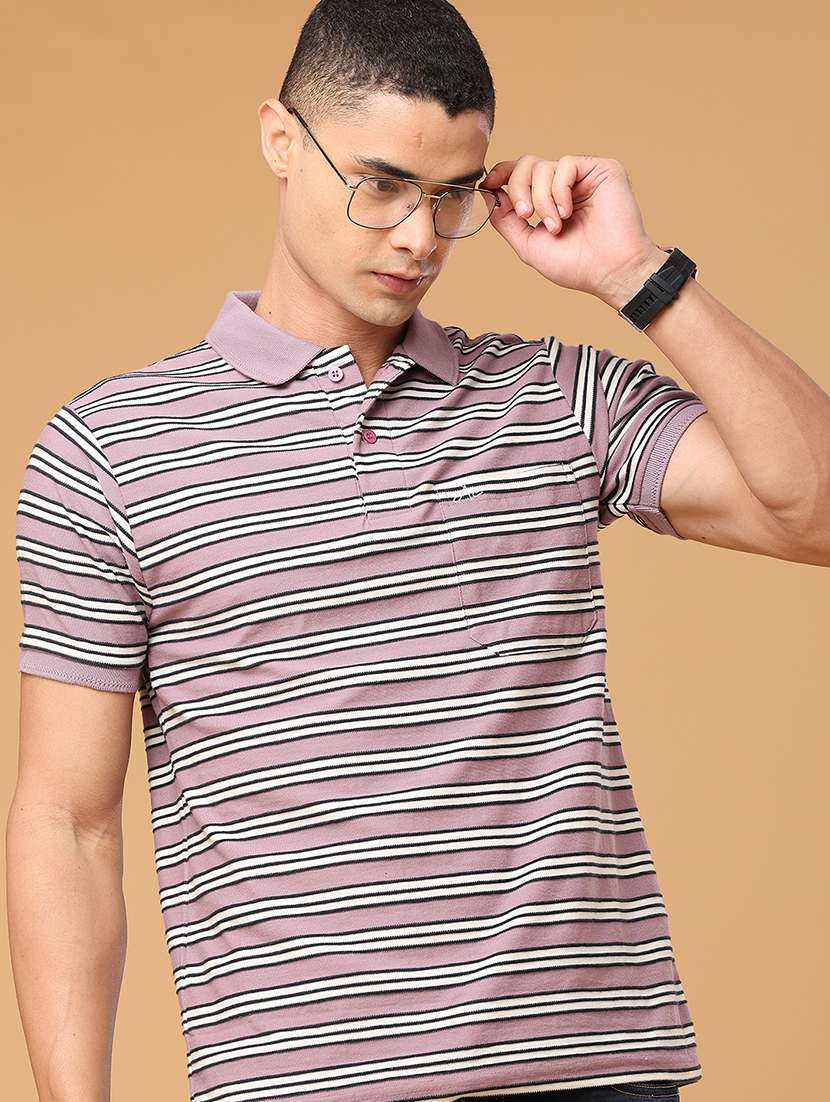 men striped short sleeve regular fit polo t-shirt