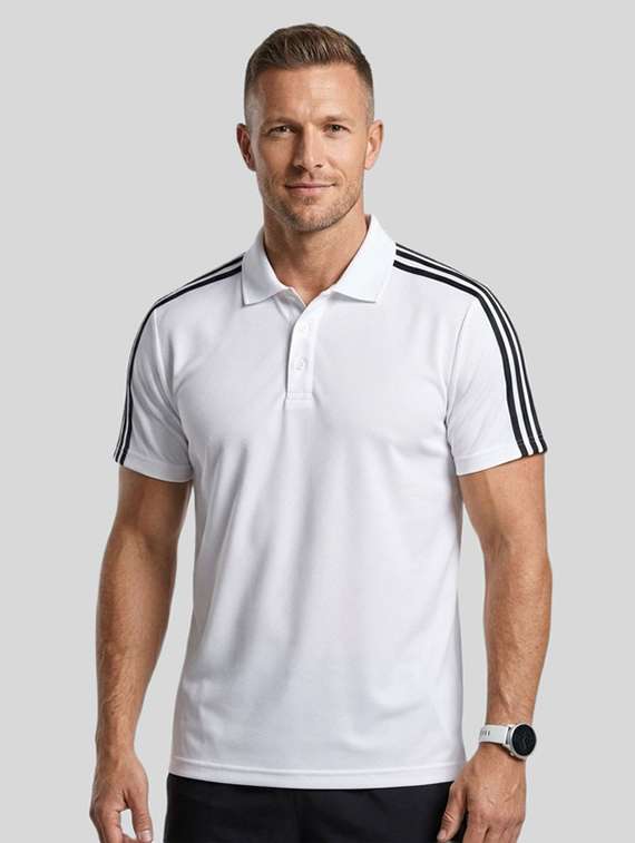 men solid with shoulder stripe deatils short sleeve polo t-shirt