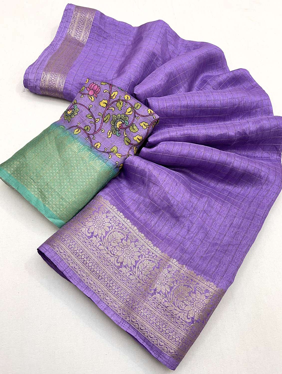 women checkered bordered saree with blouse - 22491482 -  Standard Image - 5