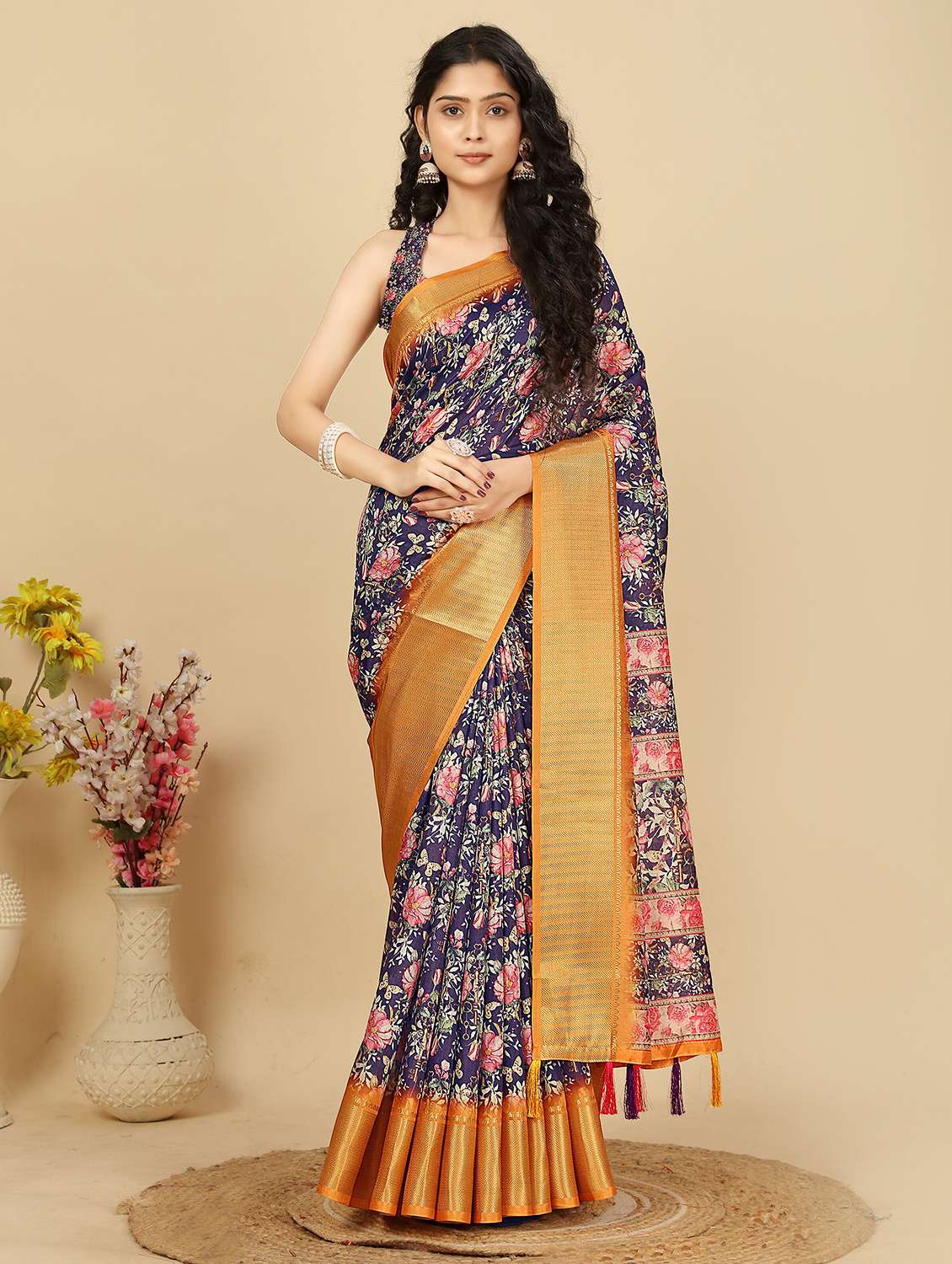 women printed casual wear saree with blouse