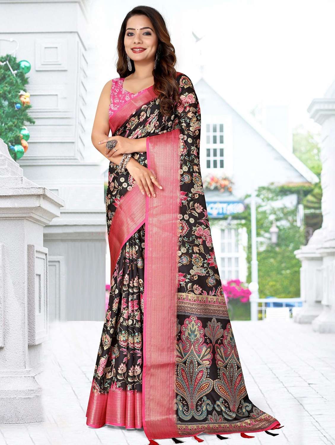 women printed casual wear saree with blouse