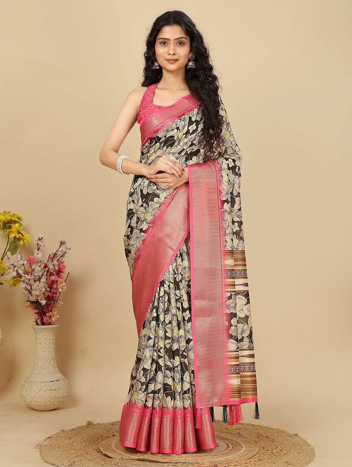 women printed casual wear saree with blouse