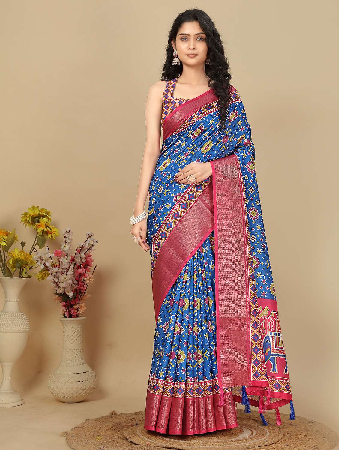 women printed patola saree with blouse