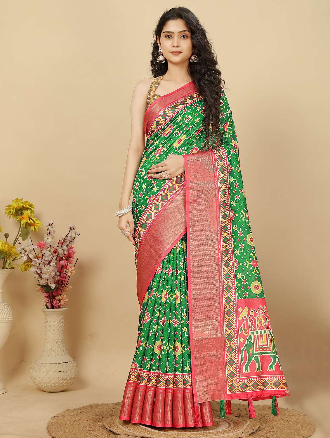 women printed patola saree with blouse