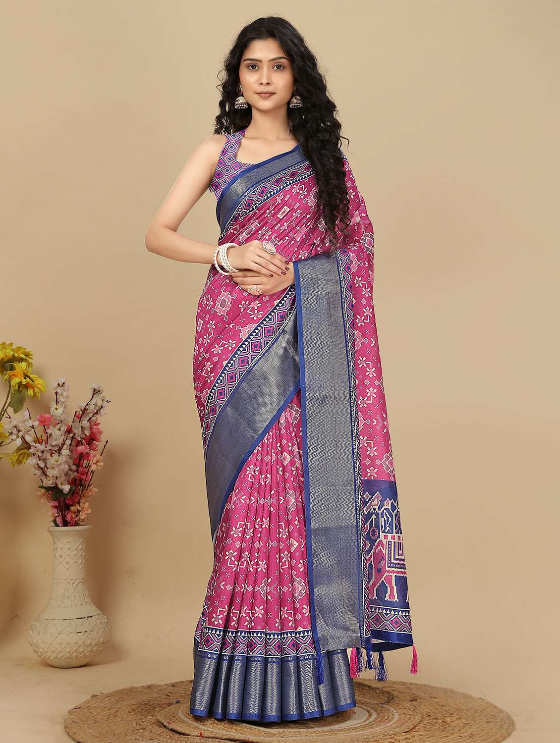women printed patola saree with blouse