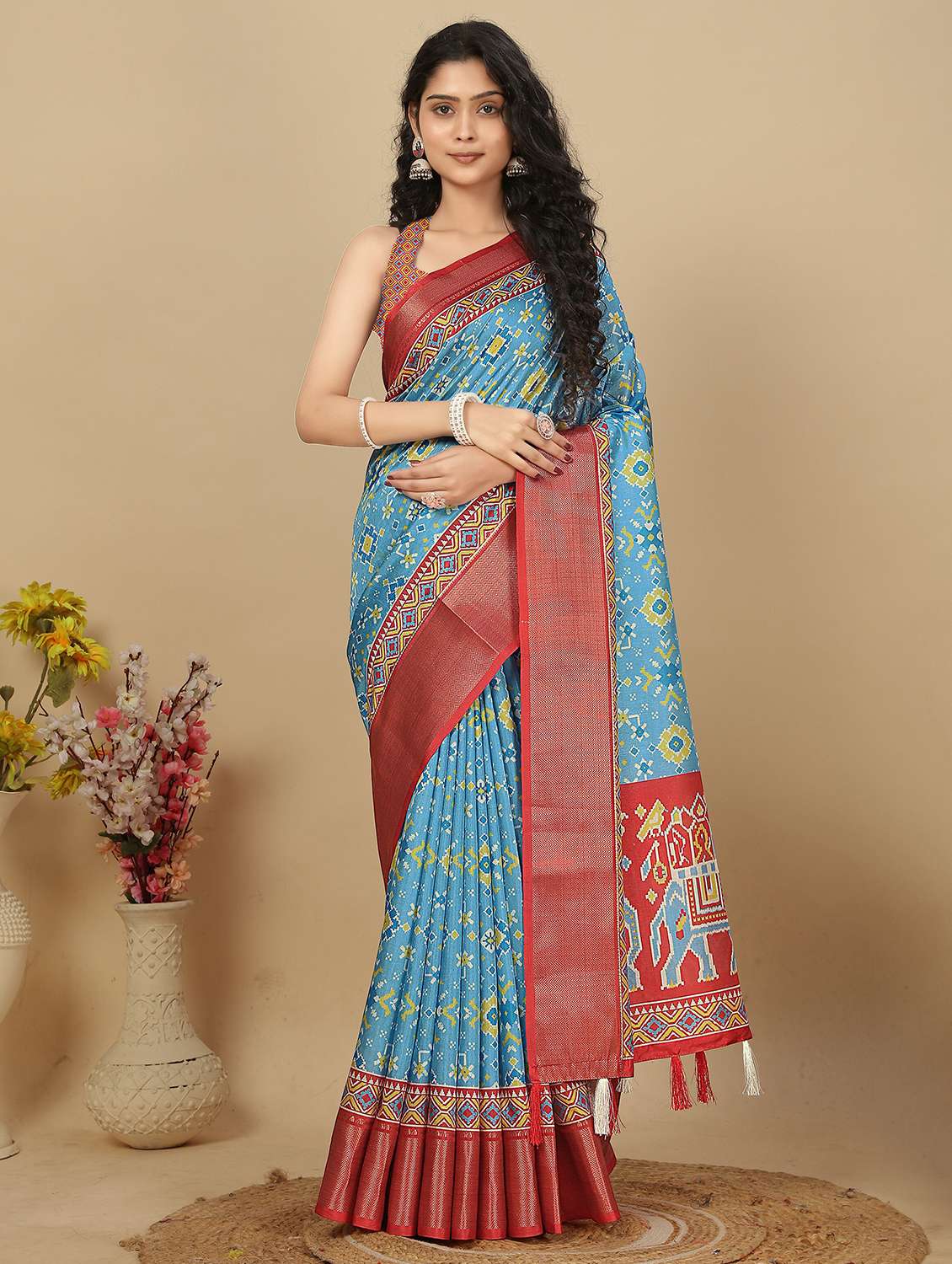 women printed patola saree with blouse