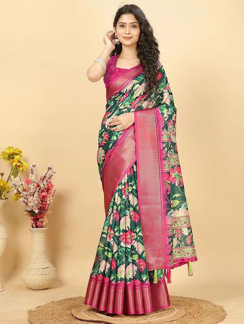 women printed casual wear saree with blouse